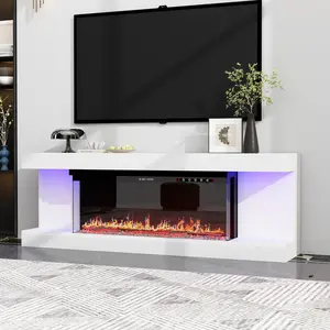 FUFU&GAGA 2 Types Fireplace TV Stand for TVs up to 70 Inch with 7 Colors LED Light, 1500W Electric Fireplace with 12 Colors Flame, 2-Level Heat, Media Entertainment Center Console Table, White & Black