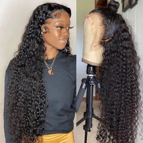13x4 13x6 Deep Curly Lace Front Wigs Human Hair 180% Density Deep Wave Frontal Wigs Human Hair HD Lace Curly Wigs for Black Women Pre Plucked with Baby Hair Curly Lace Front Wig