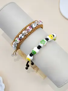 Women's Floral Colorful Handmade Ceramic Bead Bracelet, Fashion & Vintage Jewelry, Adjustable Unisex, Daily Wear and Vacation