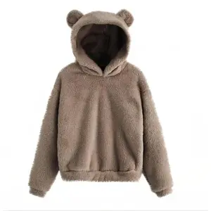 Cute Bear Eared Hoodie with Long Sleeves, Soft and Warm Home Wear for Men and Women