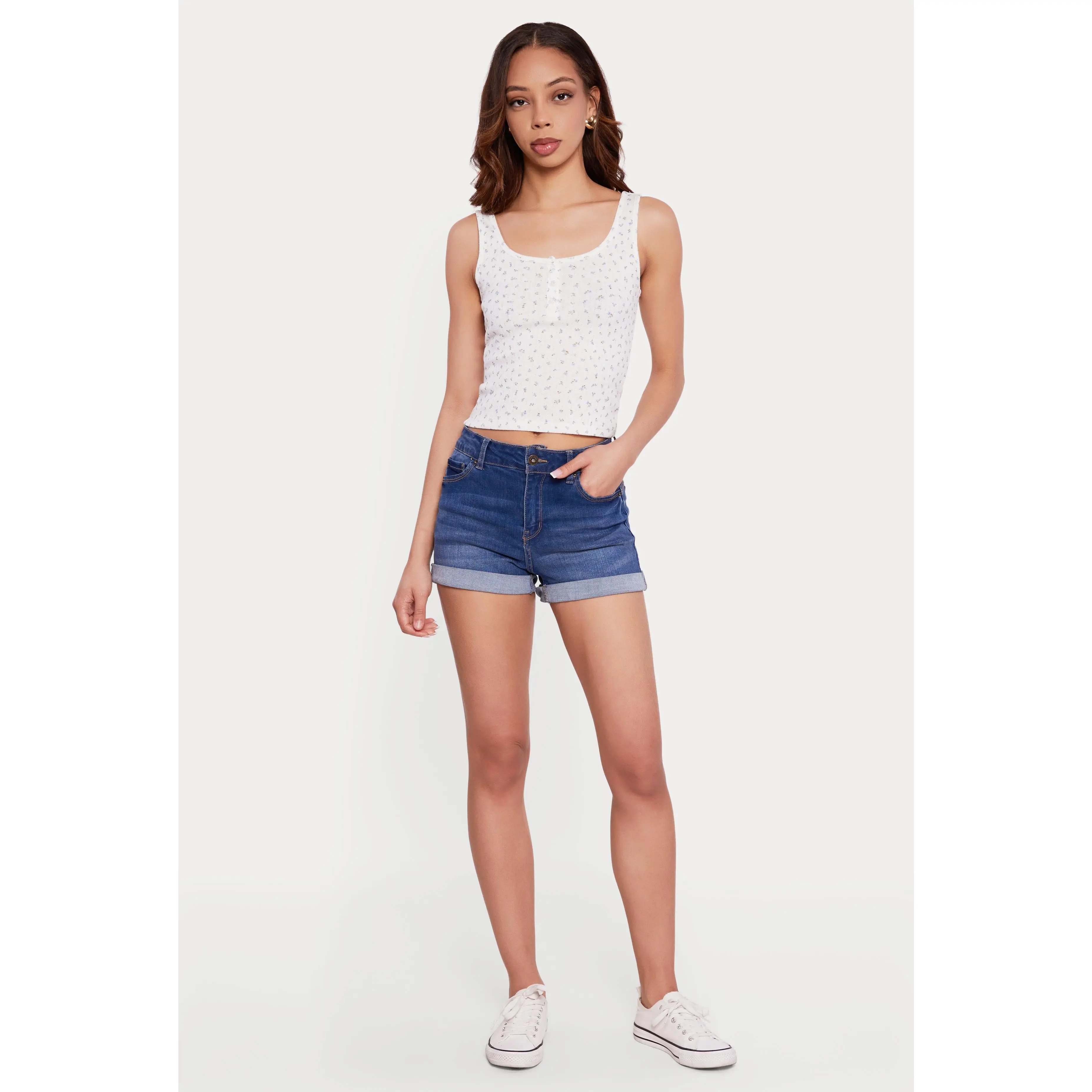 Ditsy Floral Print Henley Tank Top
