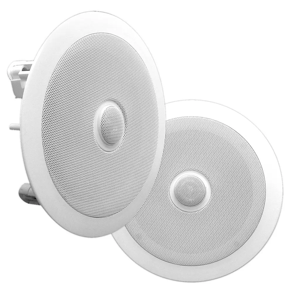 White 8" Flush Mount Stereo Ceiling Component Speakers (Pair Pack) - 300W, 55Hz-22kHz, Titanium Directable Tweeter, Quick Connect, 1.5" High-Temperature Voice Coil, 10.75" Diam x 3.5" Depth, for Home Cinema, Music Setup, Custom Installations