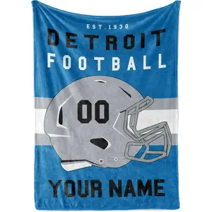 Personalized Football Throw Blanket for Kids and Adults |   Warm and Soft Plush |   American Football Custom Fan Gift with Helmet Number, Name, City, and Team Colors (50x60 Fleece - Detroit)