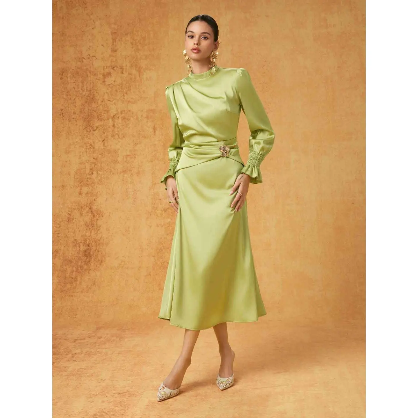 cider green satin dress Apple Cider Mini Dress Green main image 0