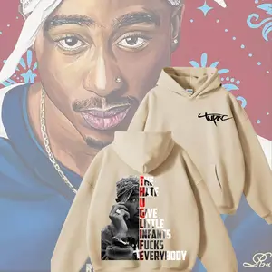 "Tupac Thug Life Acrostic", Premium Heavyweight Cotton Blend, Hip-Hop Legend Portrait & Meaningful Acrostic Quote, Rap Fans & 90s Streetwear Enthusiasts, Sand/Beige Hoodie