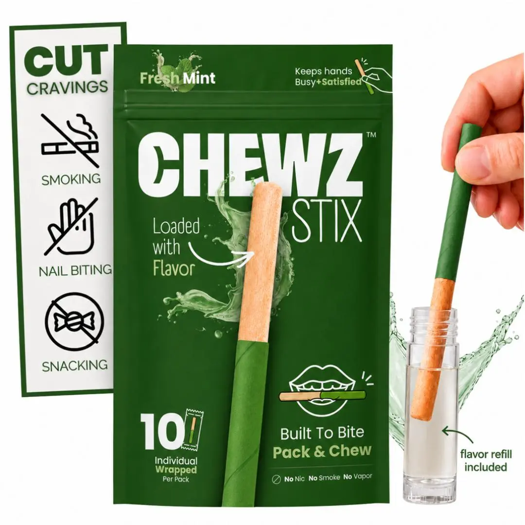 Chewable Stix with Strong Long-Lasting Flavor, For Biting, Chewing, Holding, Fidgeting, Sugar Free, Zero Calorie, Reusable Oral Sensory Stick, Non-Electronic, Made in USA