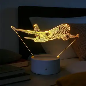 3D Aircraft LED Night Light 7 Color Auto Changing Touch Sensor USB Powered Table Lamp Birthday Holiday Gift for Aviation Enthusiasts