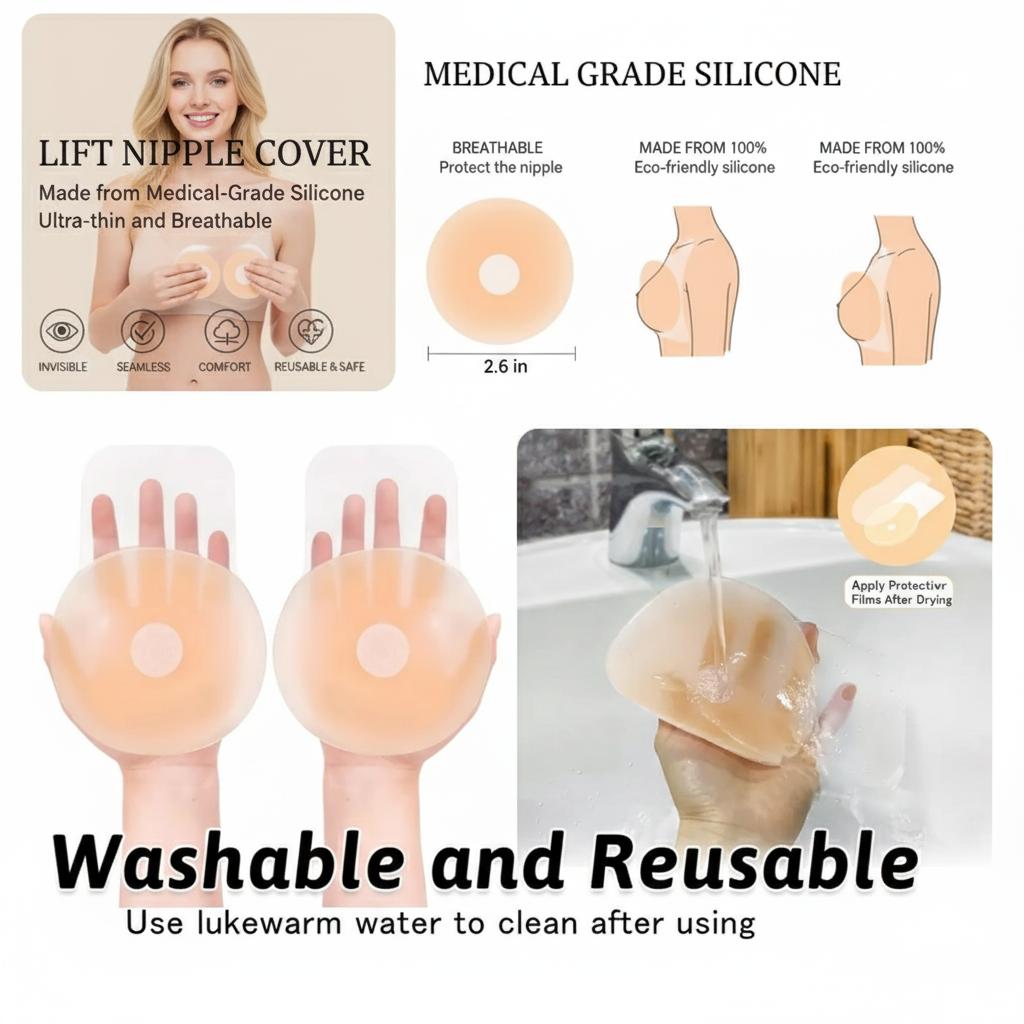 Breast lifting cream, breast lifting tape nipple cover, cream nipple cover, lifting nipple cover, straplessadhesive bra, silicone adhesive bra, reusable women's breast tape (circular) pad
