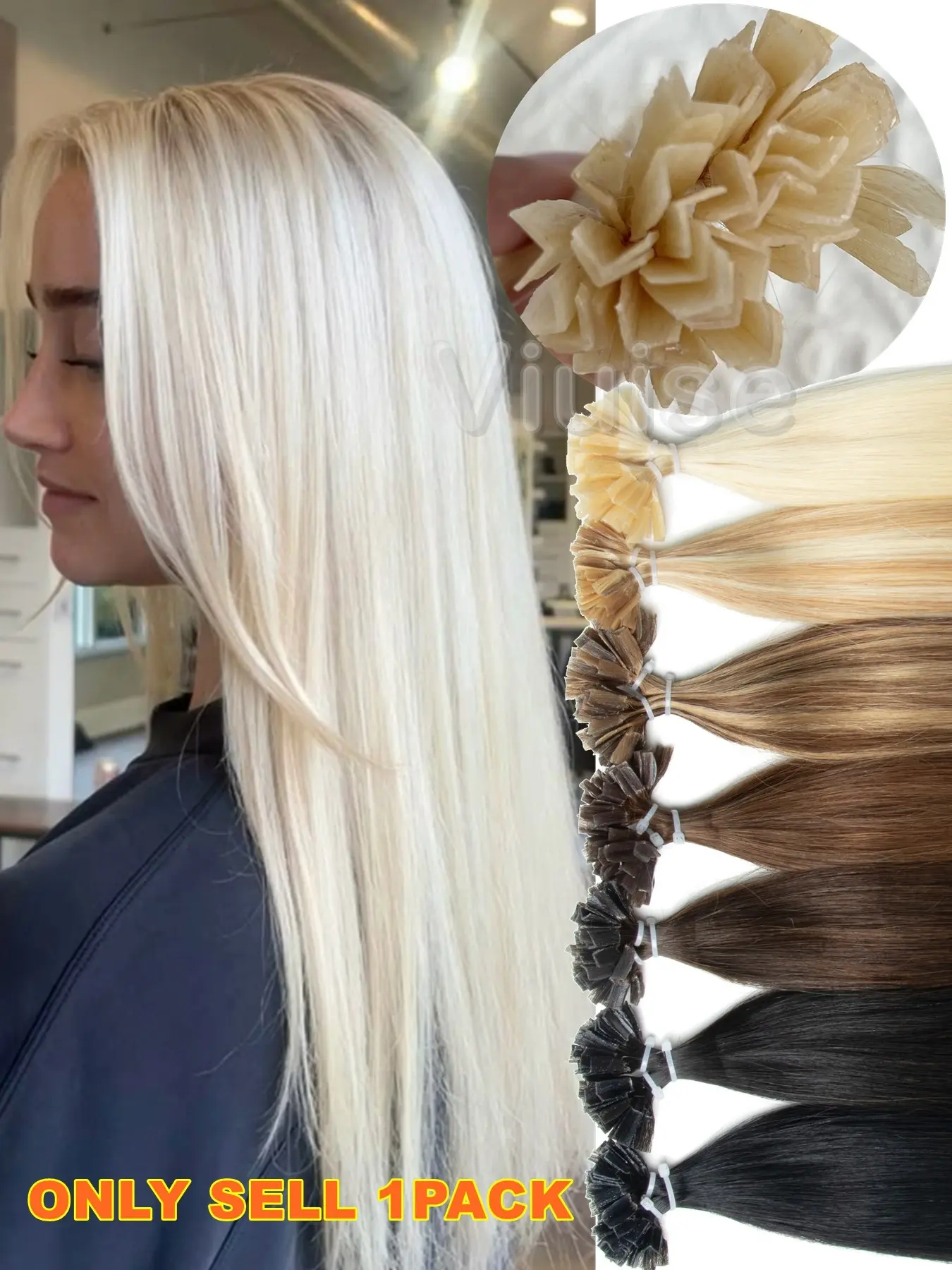 Keratin V-Type Fusion Tip Hair Extensions Human Hair,Keratin Nail Hair Extensions,Hot Fusion Hair Extensions,Easy Installation & Removal, 30g/bag, 50pcs/bag,Multiple Colors for Personal/salon Use
