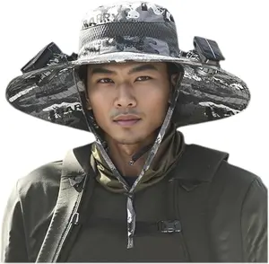 1 PCS Wide Brim Solar Fan hat Outdoor Fishing Solar Fan Hats for Men hat with 2 Fans Solar Power Solar & USB Charging