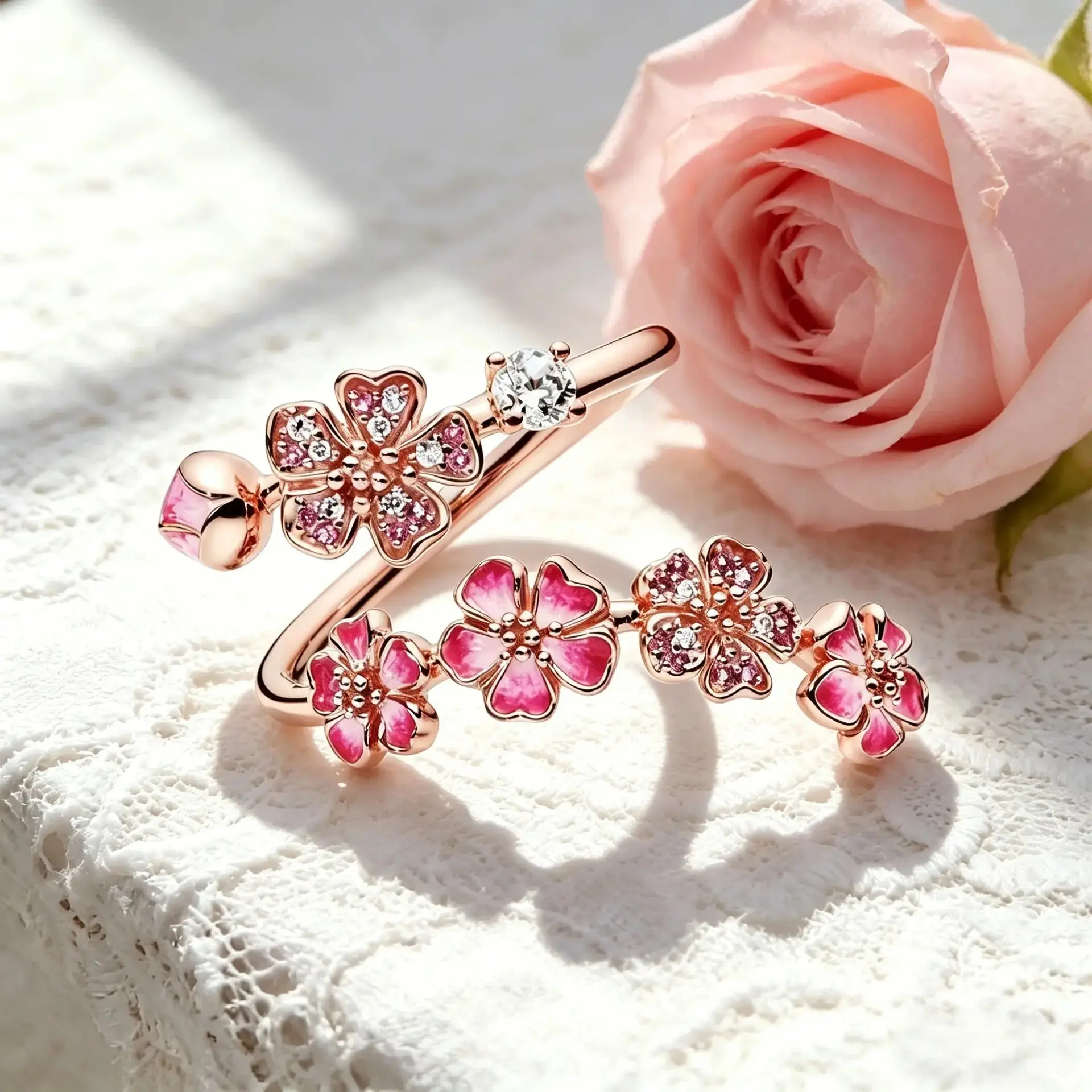 Peach Blossom Ring for Women, Adjustable Pink Flower Ring, Dainty Floral Jewelry Gift for Her, Cute Everyday Ring, for Bff Girlfriend Wife Daughter , Washable and fade-resistant Beautiful Rings Fashion Rings