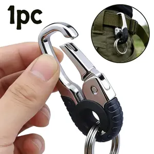 1pc Heavy-Duty Stainless Steel Keychain Hook - Double Ring Carabiner with Safety Locking Mechanism, Compatible with Keys/Cables/Luggage - Suitable for Outdoor Sports and Daily Use