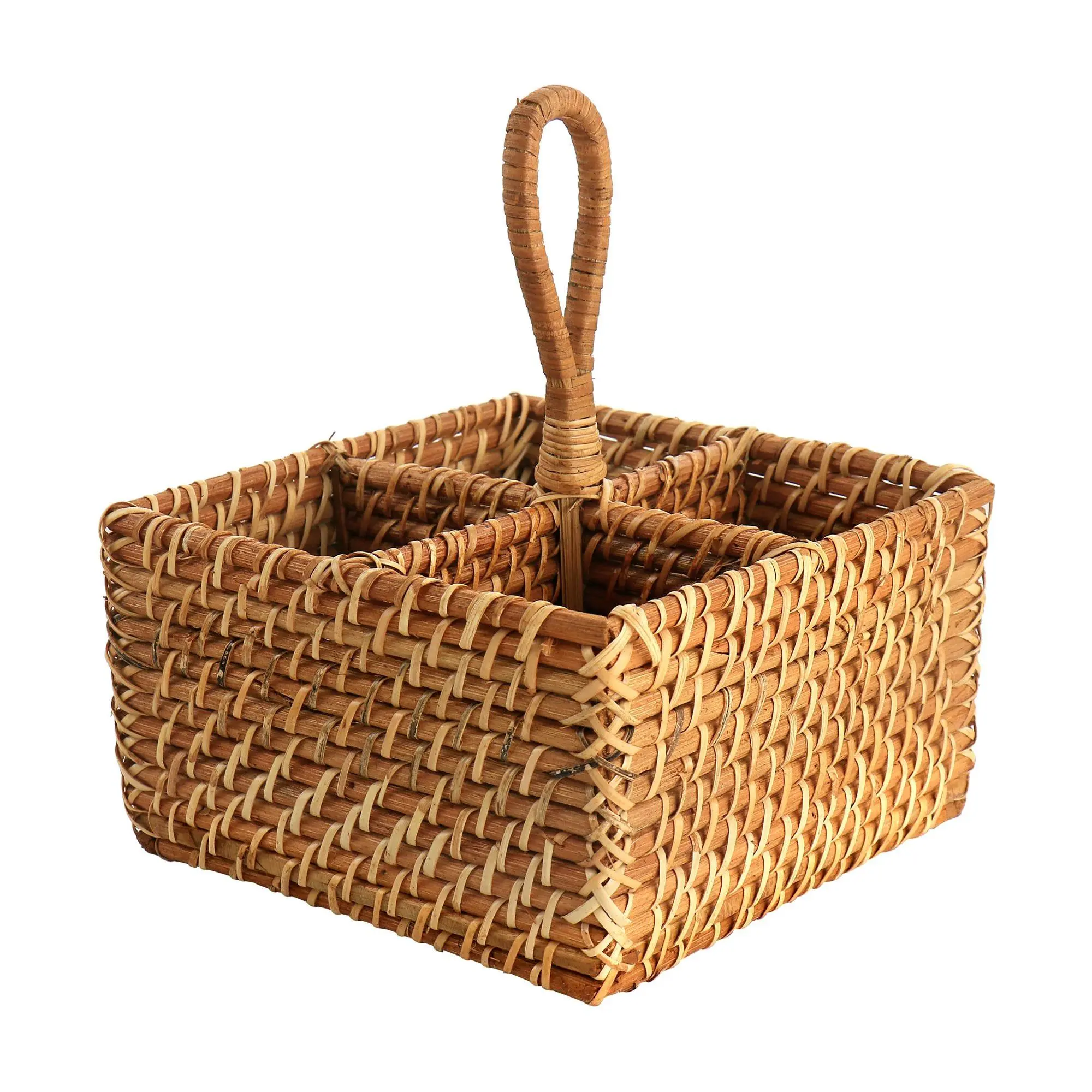 Martha Stewart Rattan Woven Four Section Flatware Caddy