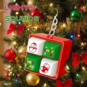 Christmas Theme Keyboard Fidget Keychains, 4 Key Stress Relief Keychain for Adult,Keyboard Decompression Button Finger Clicker Toys, Button Stress-Relief Fidget Gifts for Adult to Relief Stress