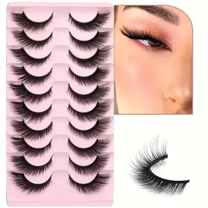 10 Pairs 8D Cat Eye Lashes Set, 16mm Handmade Fluffy Synthetic Fake Lashes, Lightweight Natural Look for Glamorous Eye Makeup Eyelash