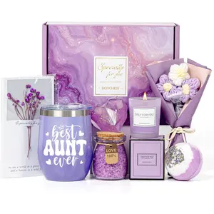 Aunt Gifts for Women, Best Auntie Brithday Gift Ideas from Niece Nephew, Promoted to New Auntie, Best Aunt Ever Tumbler Set Get Well Soon Self Care 7pcs Basket for Christmas, Mothers Day