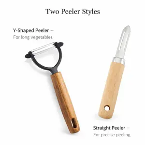 Vegetable Peeler Set – Y-Shaped & Straight Peeler Combo, Stainless Steel Swivel Blade with Wooden Handle for Fruits & Vegetables