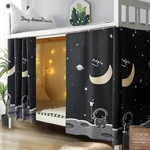 Astronaut Pattern Privacy Bed Curtain, Light Blocking Dormitory Curtains, Dustproof Single and Twin Beds, Tall Fabric Curtains, Room Decor Curtain