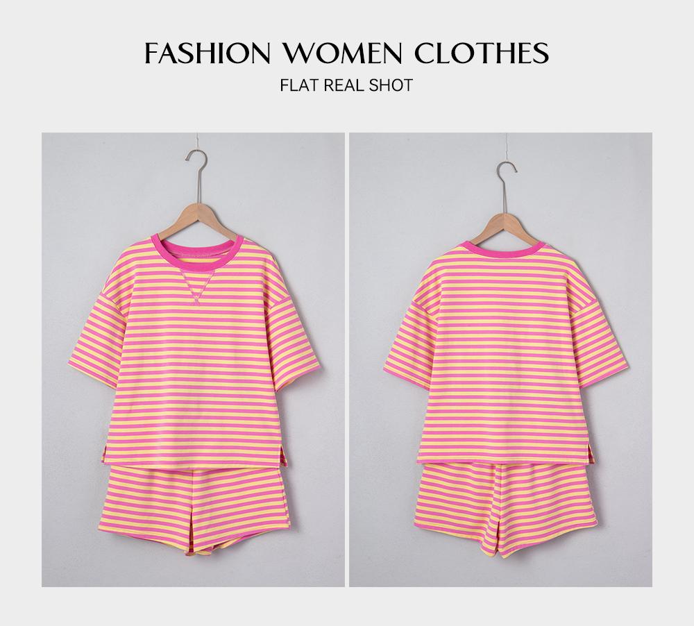 Asvivid Women's Stripe Two Piece Set Drop Shoulder Casual T Shirt & Short Set - 2 Pieces Set Versatile Summer Outfit Clothes Asvivid Women's Stripe Two Piece Set Drop Shoulder Casual T Shirt & Short Set - 2 Pieces Set Versatile Summer Outfit Clothes