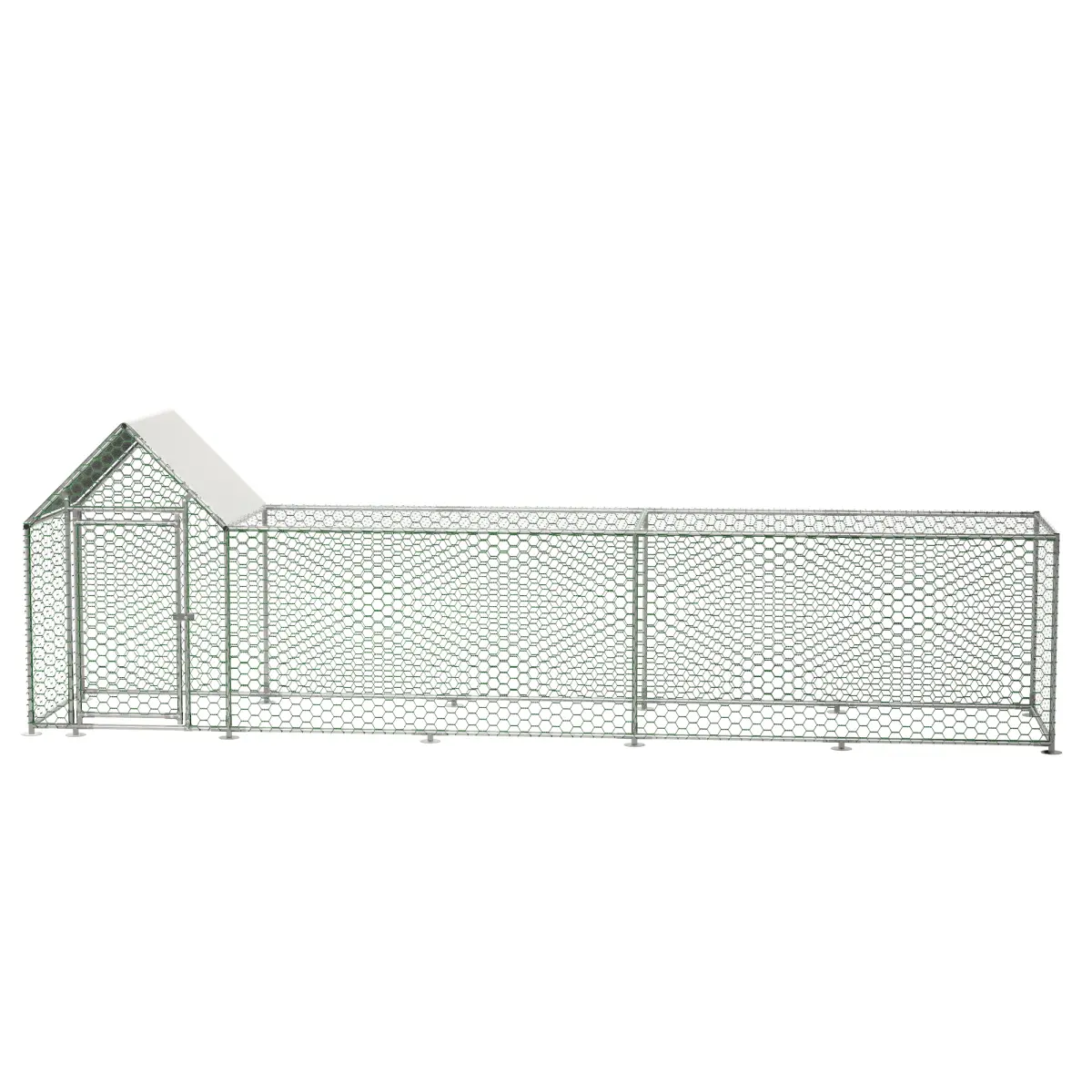 Galvanized Steel Large Silver Animal Chicken Coop Enclosure, 196x42x59in PVC-Coated Wire Mesh, Removable PE Cover, Lockable Door, Predator-Proof Outdoor Cage for Chickens, Rabbits