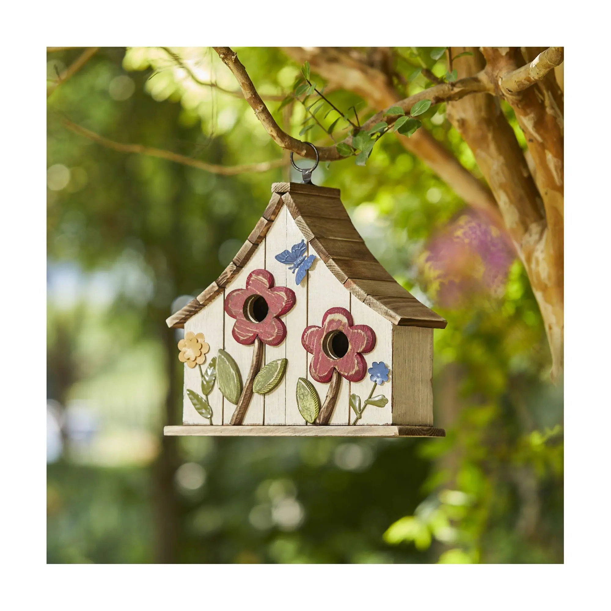 Glitzhome 10.5'' Wood Two Story Townhouse Garden Birdhouse