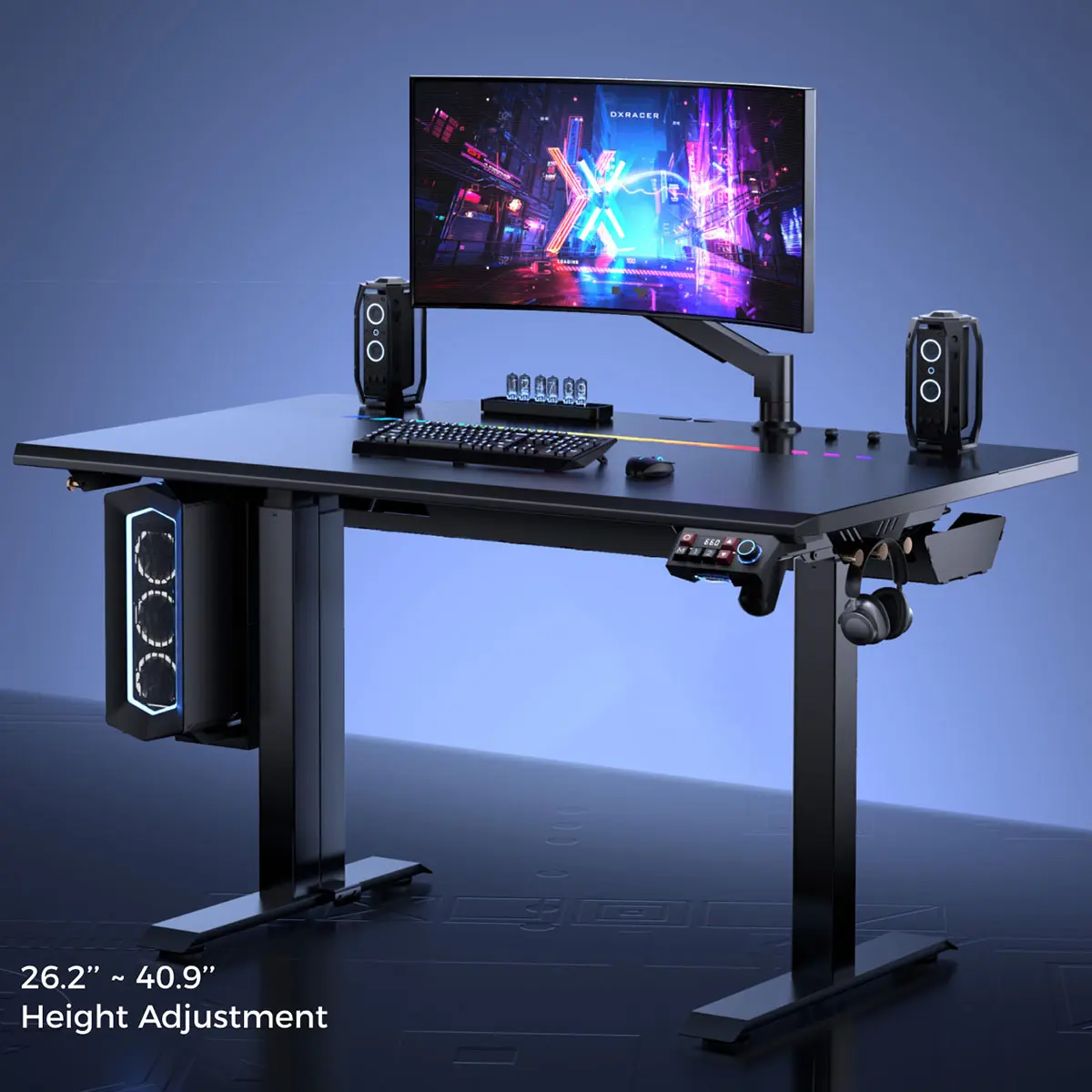 DXracer Tidal Gaming Desk - Electric Elevating Standing Desk wiith RGB Lighting, Bulit-in Cable Management-Quiet Height Adjustable Computer Work Desk