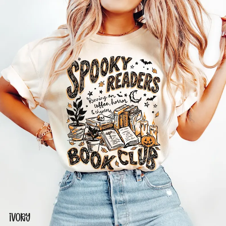 Spooky Readers Book Club Shirt, Comfort Colors® Halloween Graphic Tee for Women, Spooky Reader Tshirt, Trendy Halloween Doodle Bookish Tee