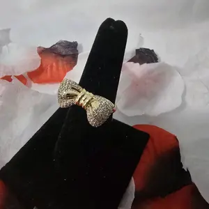 Elegant 14 Karat Gold Plated Bow Ring - Stylish, Delicate Bow Shape Gold Jewelry, Luxurious Look Fashion Costume Accessory