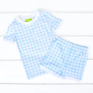 Light Blue Gingham Short Pajamas - Unisex Kids Sleepwear