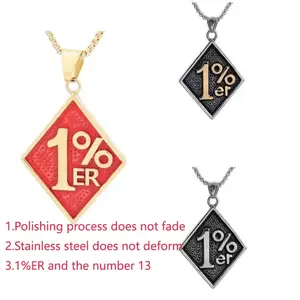 American motorcycle subculture letter symbol 1%ER stainless steel pendant 13 diamond pendant gold silver texture treatment process relief design