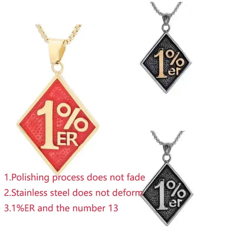 American motorcycle subculture letter symbol 1%ER stainless steel pendant 13 diamond pendant gold silver texture treatment process relief design
