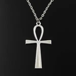 Simple Classic Fashion Cross Egyptian Ankh Life Symbol Antique Silver Color Pendant Short Long Chain Necklaces Jewelry For Women