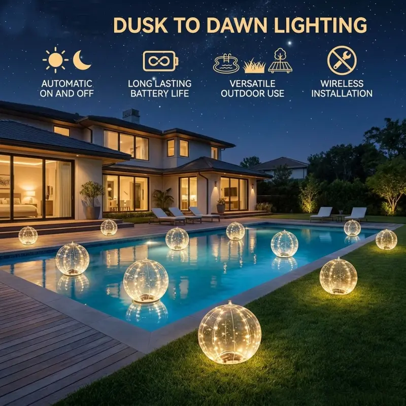 1-pack pool floating light, suitable for above-ground pools, RGB colorful and warm white LED inflatable light, comes with 8 lighting modes, plug and play, perfect for outdoor Christmas decorations, backyard parties, and night glow effects