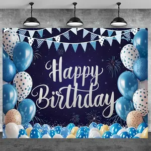 2D Flat Balloon Flag Birthday Backdrop Banner, Fireworks Design, Party Supplies, Cake Table Decoration, Studio Shootingbackdrop