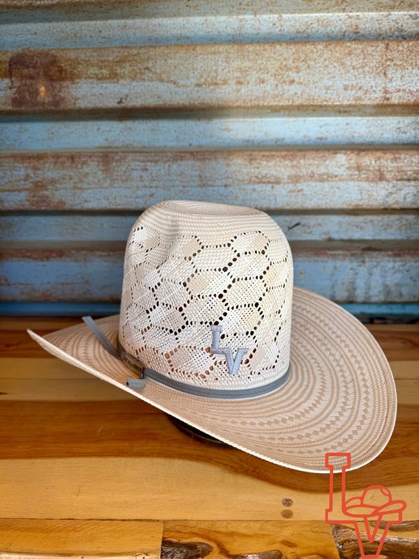 Los Vaqueros Straw Hat Tall Crown Honeycomb Tan/White
