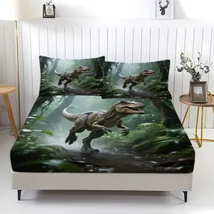 3-Piece Dinosaur Bedding Set, Includes Sheet & Pillowcases, Non-Slip Dustproof Cover, Perfect for Kids & Adults, Bedroom Gift, Bed Sheet Sets