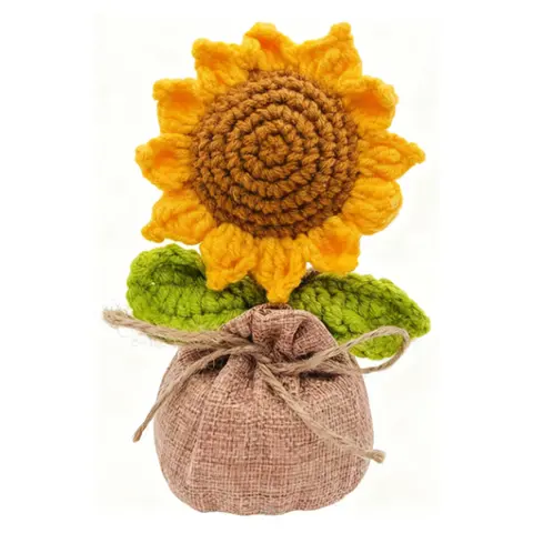 Handmade Crochet Sunflower Potted Floral Ornament - 1 Pc Mini Cute DIY Home & Office Desk Accessory, Specialty Kitchen Gift with Warmth, Thanksgiving Decor, Cute Christmas Gift for Mom