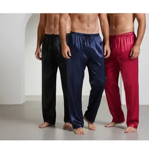 Men's Satin Sleep Pants, Smooth Loose-Fit Lounge Trousers, Adjustable Drawstring Waist, Comfortable Nightwear for Daily & Relaxation Wear