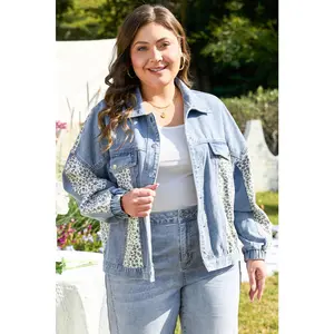 Miriam Plus Size Leopard Patchwork Denim Jacket