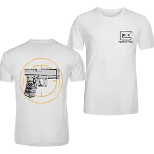 Double Sided Glock Perfection Pistol Target Graphic T Shirt, Firearms Shooting Range Gun Enthusiast Cotton Tee, Soft Oversized Mens Short Sleeve Top For Gun Owner Tactical Casual Street Outfit