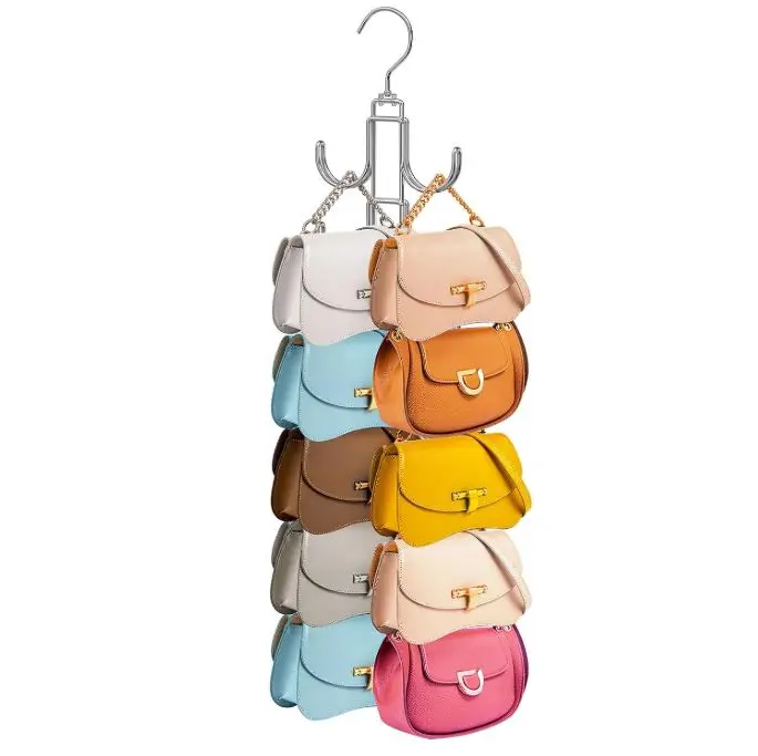 Purse Hanger for Closet, 360 Degree Purse Organizer with 10 Hooks Bag Handbag Hanger Hooks for Purse Hanging