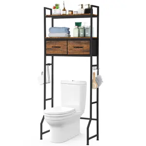 Over The Toilet Storage, Over Toilet Rack Bathroom Organizer, 3-Tier Over The Toilet Storage with Fabric Drawers, Freestanding Above Toilet Storage Stand with Cabinet for Bathroom, Over The Toilet Rack for Restroom, Laundry