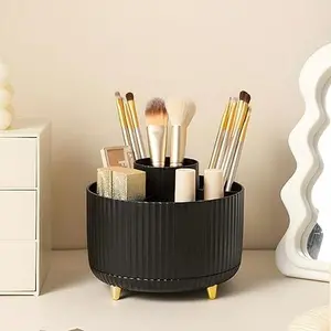 Multi-Purpose Storage Box 360° Rotating Makeup Organizer with 5 Slot for Cosmetics Luxury Stripe Design Countertop Organizer for Learning Props Cleaning Supplies and Kitchen Utensils Best Gift for Children and Parents