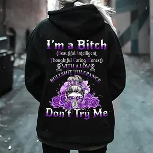Yes I’m a B Flower Skull All Over Print T-Shirt/Sweatshirt/Hoodie Don't Try Me I'm The B*tch Gen X Unisex Oversized Cotton Blend Casual Everyday Wear