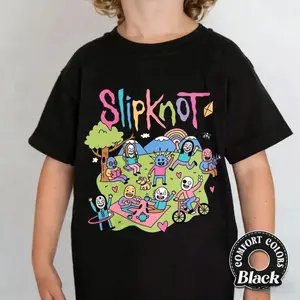 Funny Slipknot Kawaii T-Shirt for Boys and Girls, Meme Metal Band Youths Tee, Gift for Music Lovers, 100% Cotton Vintage Y2K Daily Wear