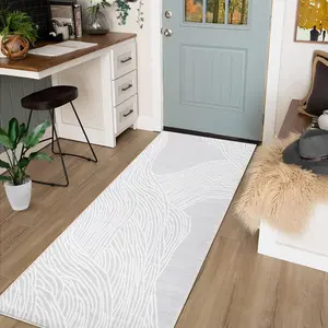 Garvee Runner Rug 2x6 for Entryway Non-Slip Low Pile Modern Abstract Striped Rugs Machine Washable Contemporary High Traffic Stain-Resistant Kitchen Area Rug for Laundry Room Hallway Bedroom Grey