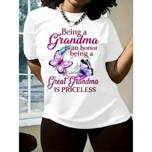 Women'S Grandma T-Shirt - "Being a GRANDMA Is an Honors, Being a Great Grandma Is Priceless" Quote & Butterfly Graphic, Comfort Fit Men'S Tee, Crew Neck Tee, Ultra Soft, Breathable, Moisture Wicking, Casual Summer Tee, Must-Have Fashionable Tee