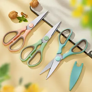 Heavy-Duty Stainless Steel Kitchen Scissors - Multi-purpose scissors featuring blue handles. Ideal for cutting chicken, poultry, fish, meat, vegetables, herbs, and preparing for BBQ