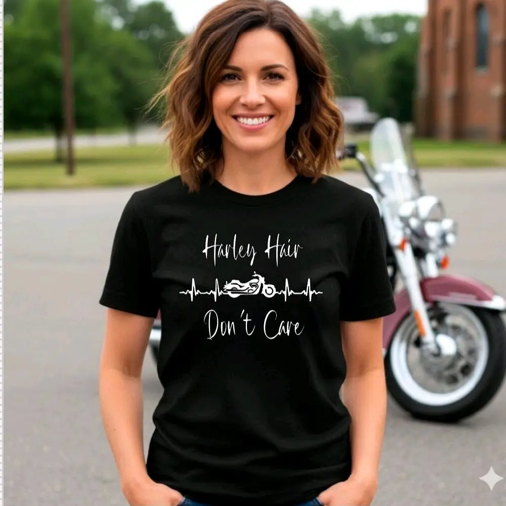 harley hair dont care shirt biker motorcycle riding rider Short sleeve Tshirt