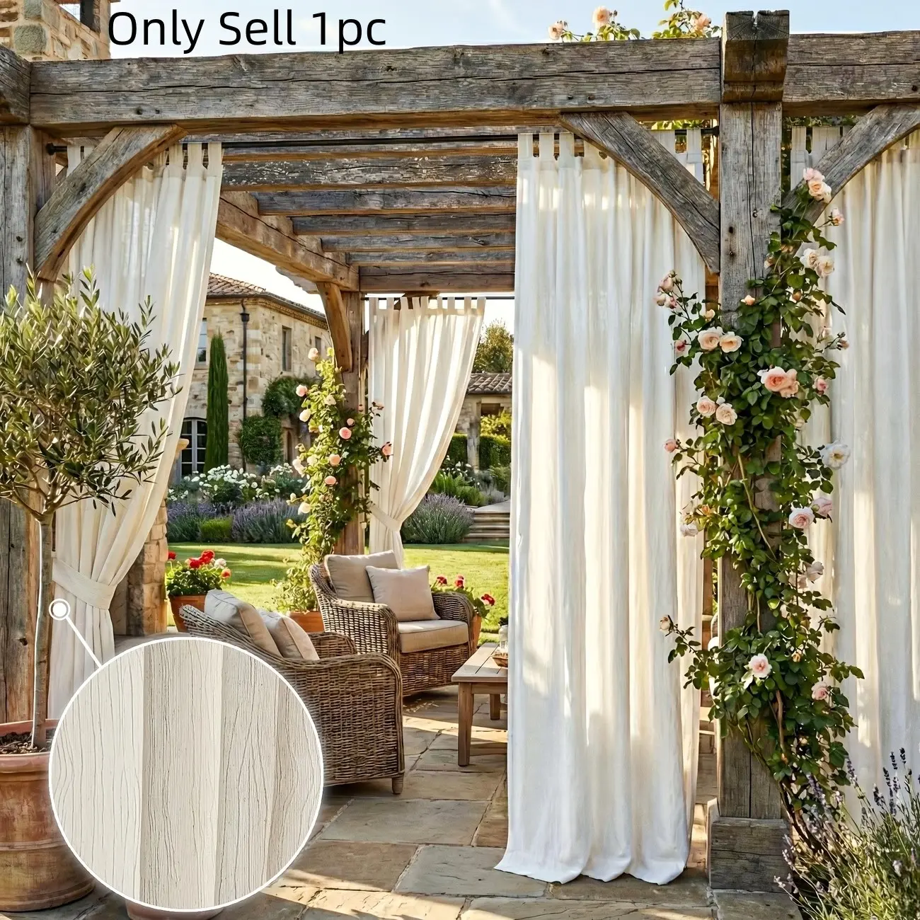 1pc Outdoor Linen-Style Sheer Drapes, Unique Strap Design, Ideal for Gardens and Gazebos, Premium Linen Texture, Comfortable and Flowy, Various Sizes Available